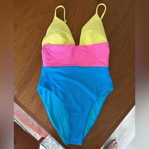 Beach Riot Yellow Pink Blue Colorblock One-Piece Swimsuit
